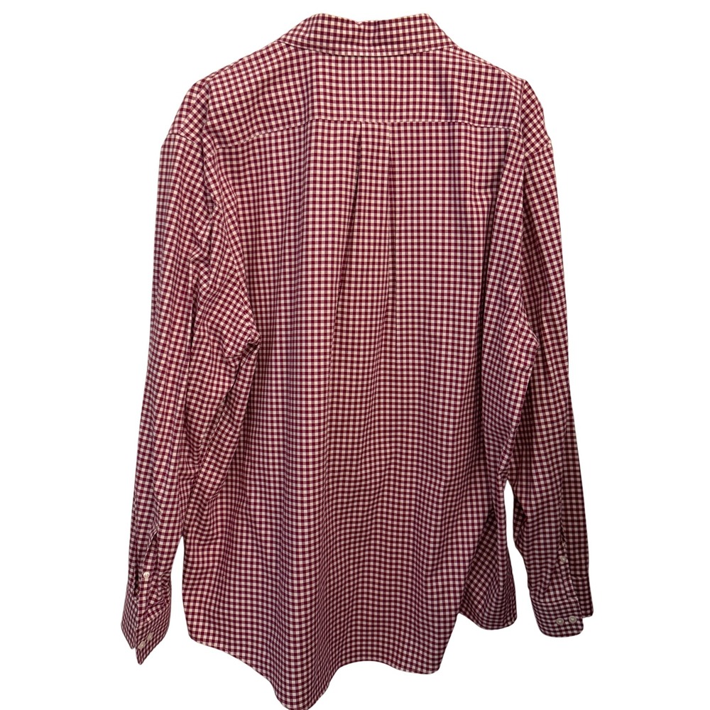 Lands' End Button Down Mens XXL Burgundy Excellent Gingham No Iron Twill Shirt - Picture 2 of 4